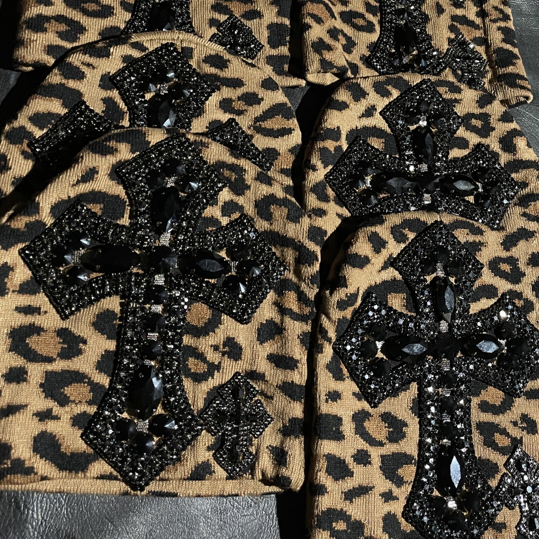 Leopard print Rhinestone Cross Beanie