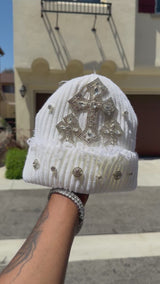 White triple cross Beanie